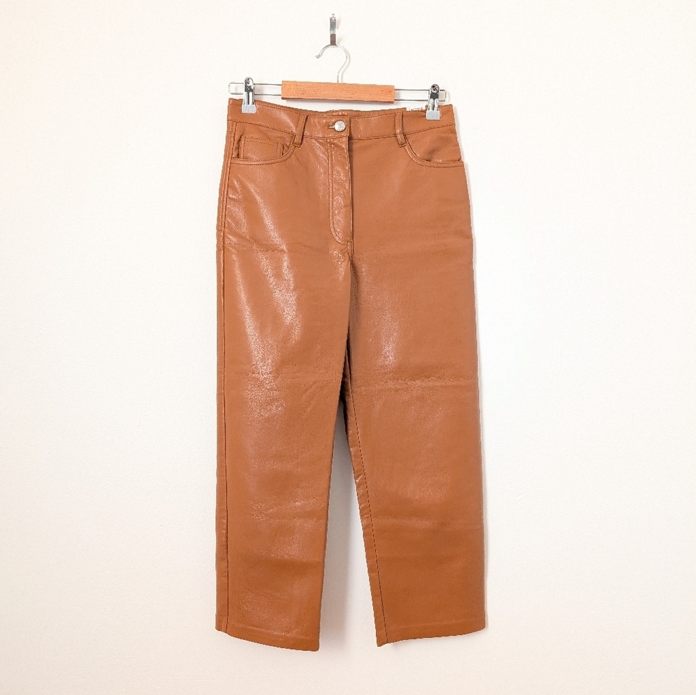 Wilfred Aritzia Epicurean Brown Warm Tan Malina Vegan Leather Ankle Crop Pants - Picture 2 of 6